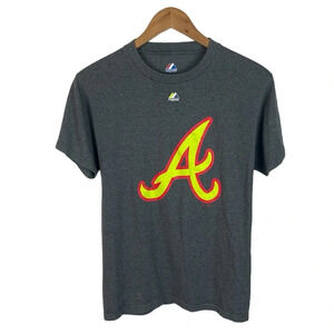 TS299 Mens Majestic Brand Atlanta Braves MLB Baseball Logo T Shirt S